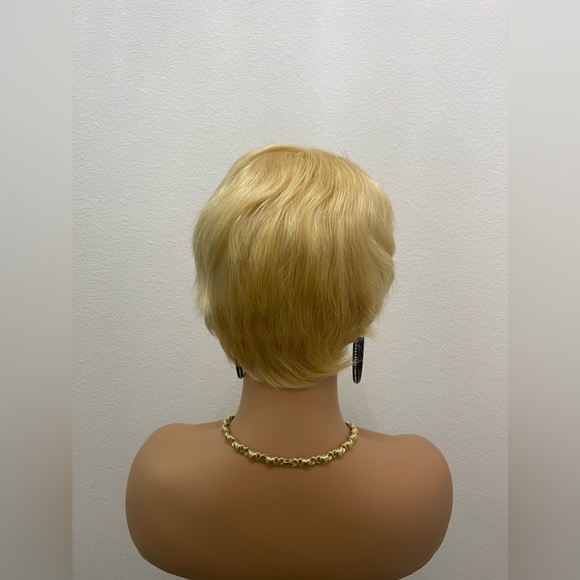 #613 Blonde Human Hair Short Pixie Cut Wig, Full Machine Made, None Lace (All We - Picture 4 of 10